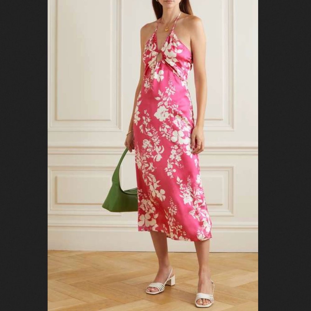 Reformation Antoni Silk Pink Hibiscus Dress - 2 NWT